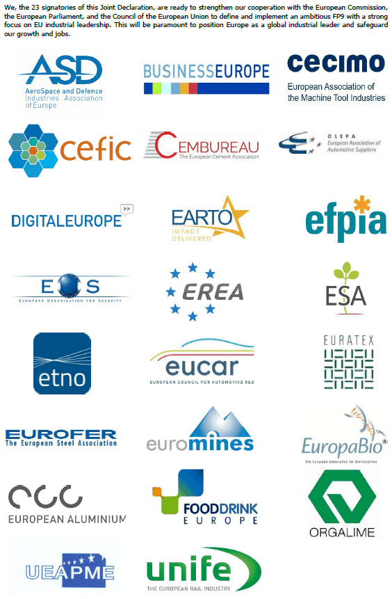 An Ambitious FP9 Strengthening Europe’s Industrial Leadership – Joint Declaration by Industry and RTOs